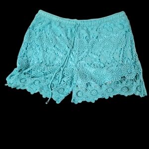NWT Rue+ Lace Shorts Pull-on Aqua Draw String Plus Size
